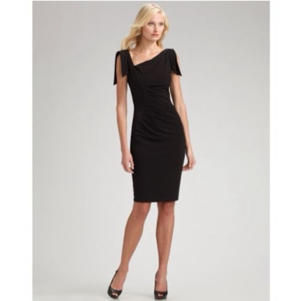 David Meister Asymmetrical Cocktail Flutter Sheath Dress